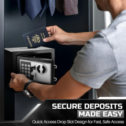 Flexzion Electronic Drop Safe Box with Digital Combination Lock - Cash Safe for Cabinets, Home & Office Security (9"x7"x7"), Black