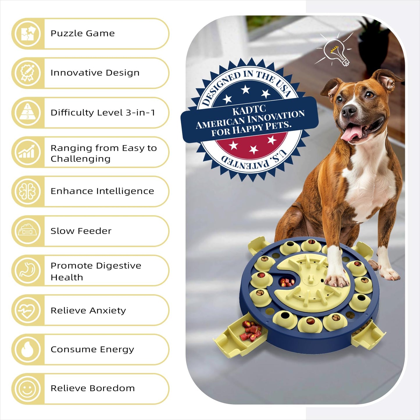 KADTC Level 3 in 1 Advanced Dog Puzzle Toy for Small/Medium/Large Smart Dogs Puppy Cognitive Enrichment Treat Toys Mental Stimulation Brain Stimulating Interactive Food Puzzles Boredom Mind Game