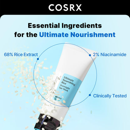 COSRX Ultimate Nourishing Rice Overnight Spa Mask 60ml | Rice Extract 68% and Niacinamide 2% | Korean Skin Care, Animal Testing Free, Paraben Free