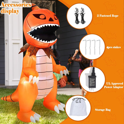 DearSun 8FT Giant Halloween Inflatable Pumpkin Dinosaur with LED Lights Outdoor Decoration Large Party Yard Decoration (Giant Pumpkin Dinosaur)