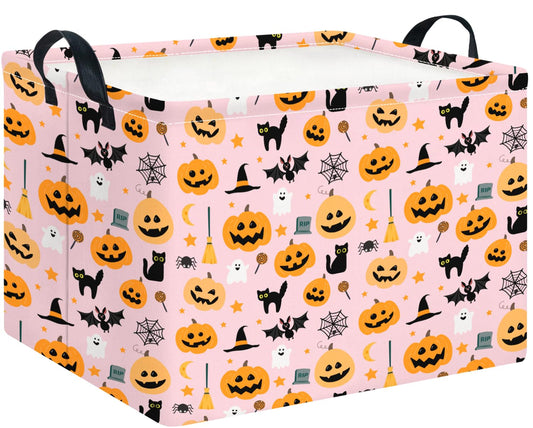 HKEC Rectangle Storage Basket with Handles,Collapsible Storage Bin,Books Box,Gift Basket(Halloween Cat Basket)