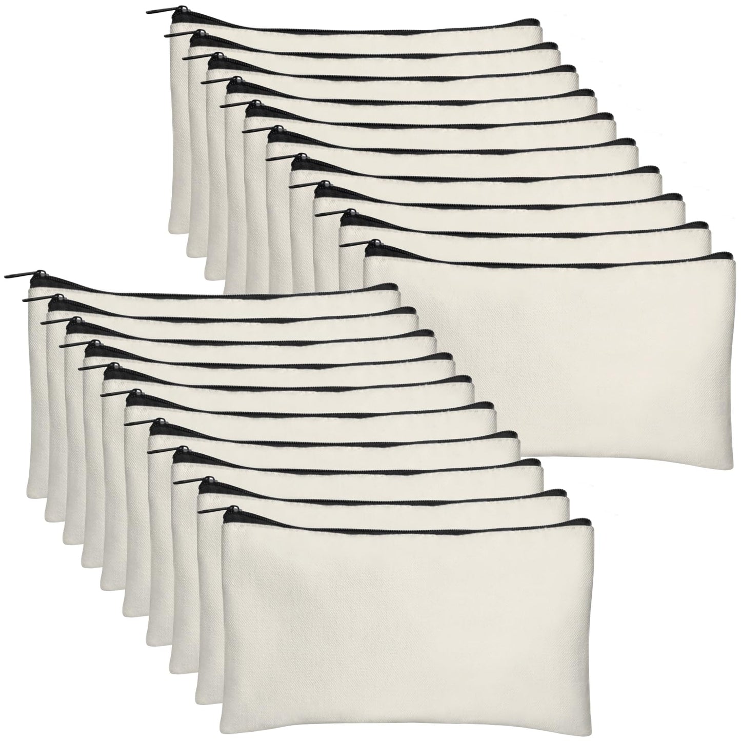 Legigo 20 Pack Blank DIY Craft Bag Canvas Pencil Case Blank Makeup Bags- Beige Canvas Pencil Pouch Bulk Canvas Cosmetic Bag Multi-Purpose Travel Toiletry Bag Canvas Zipper Bags 8.3 × 5 Inch