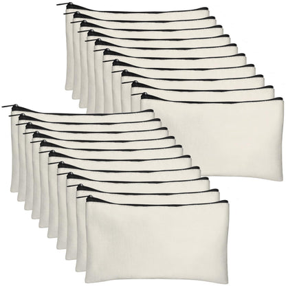 Legigo 20 Pack Blank DIY Craft Bag Canvas Pencil Case Blank Makeup Bags- Beige Canvas Pencil Pouch Bulk Canvas Cosmetic Bag Multi-Purpose Travel Toiletry Bag Canvas Zipper Bags 8.3 × 5 Inch