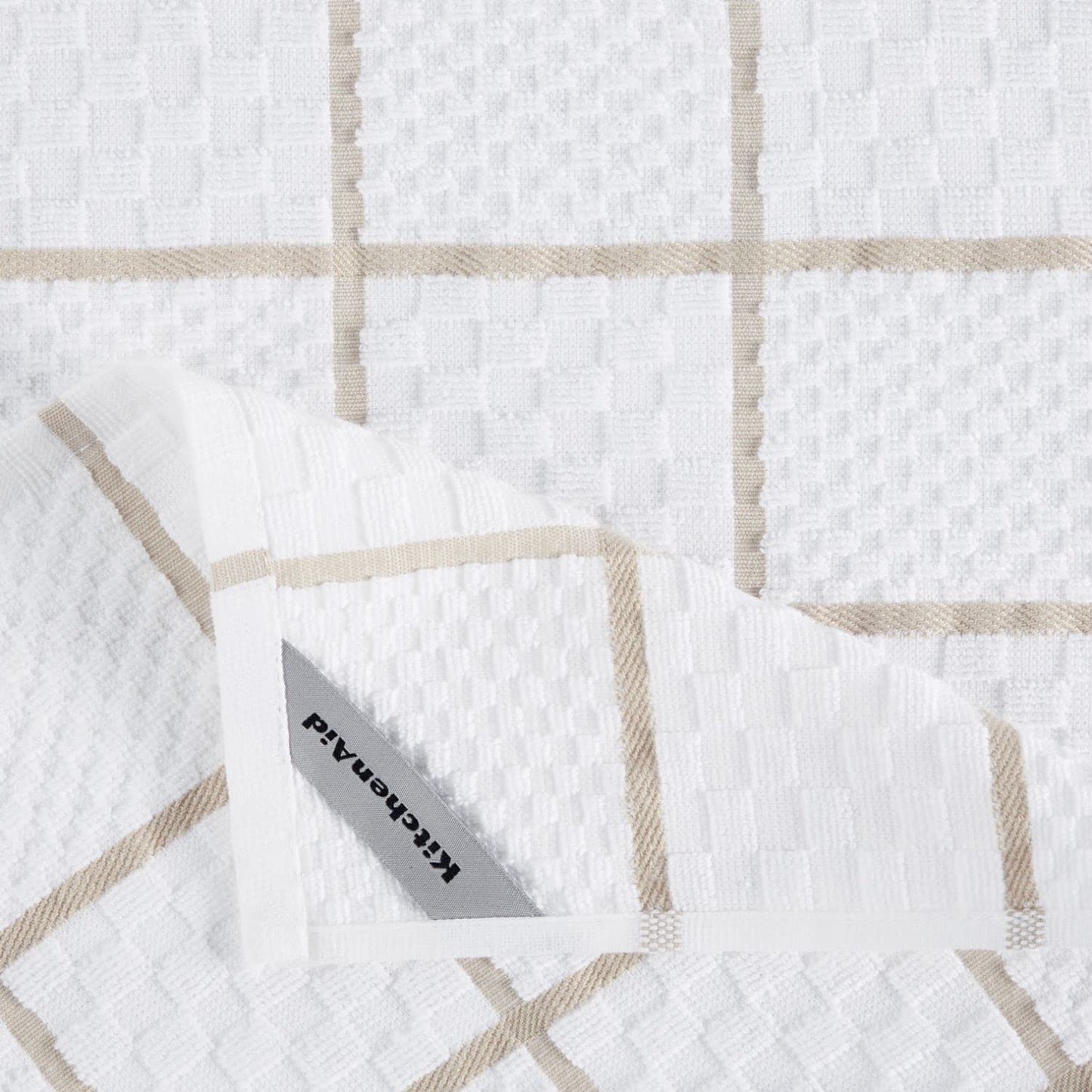 KITCHENAID Quilted Cotton Terry Cloth Oven Mitt, Pot Holder, Kitchen Towel 4-Pack Set, Heat Resistant, Silicone Grip, 16"x26", 7"x13" & 7"x10", Milkshake