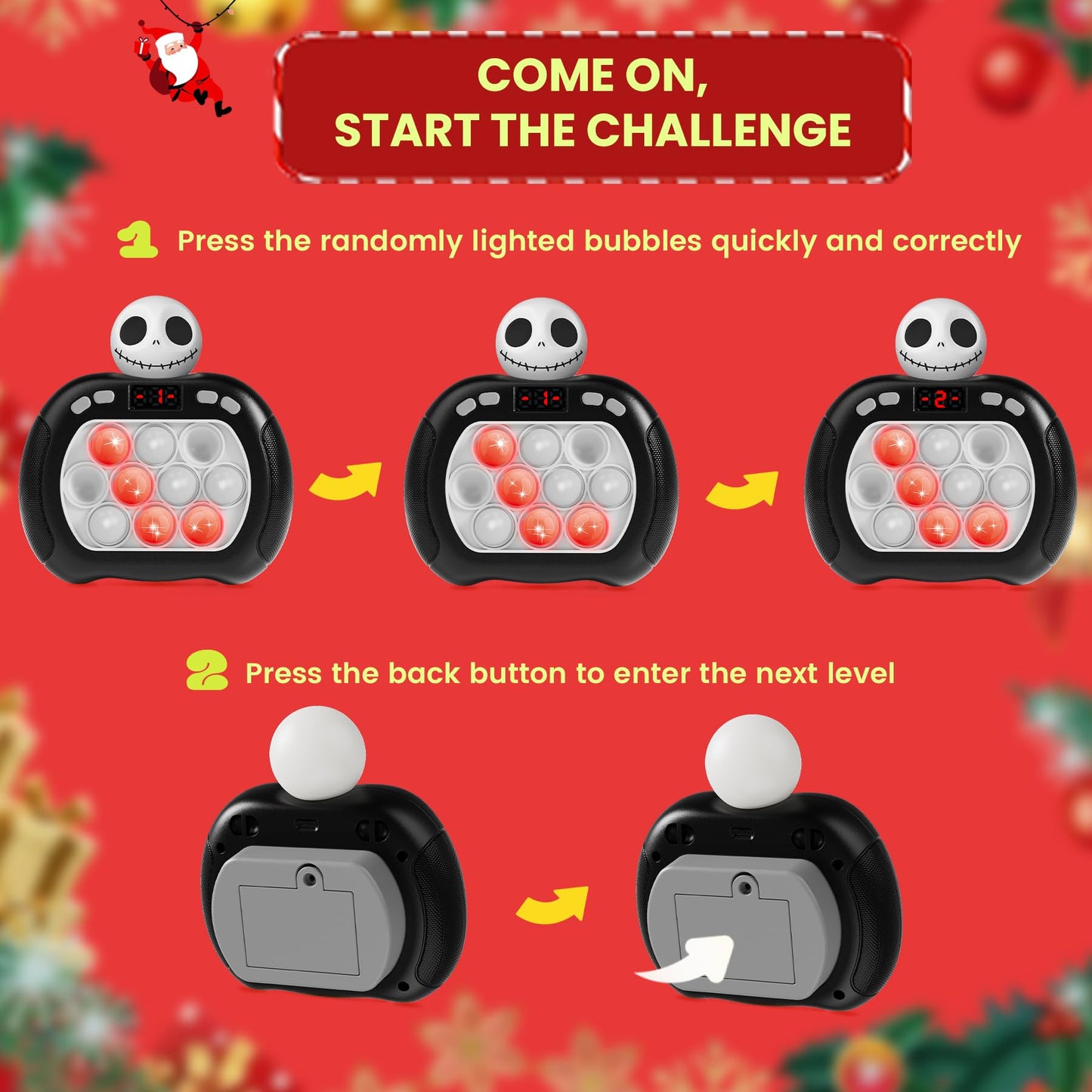 Halloween Pop Fidget Toy for Kids Adults,Nightmare Fast Push Game Fidget Console Toys,Handheld Light Up Sensory Toy for Boys Grils Teens Age 3-12,Halloween Trick or Treat Gifts Boo Basket Stuffers