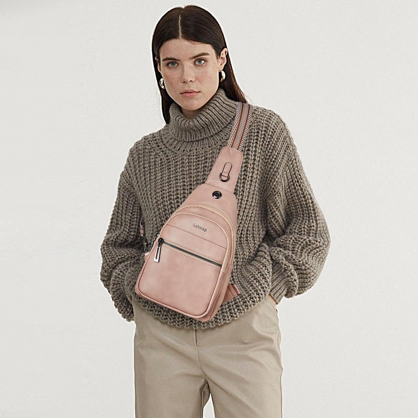 LATMAP Sling Bag For Women Faux Leather Anti Theft Small Casual Daypack Backpack Fanny Pack Crossbody Chest Bags Purse