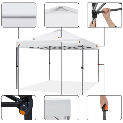 Yaheetech 10x10 Pop up Canopy Tent, Commercial 150D Silver Coated Fabric Outdoor Instant Tent w/Wheeled Bag, 4 Sandbags, 8 Stakes & 4 Ropes for Parties, Camping, Beach, White
