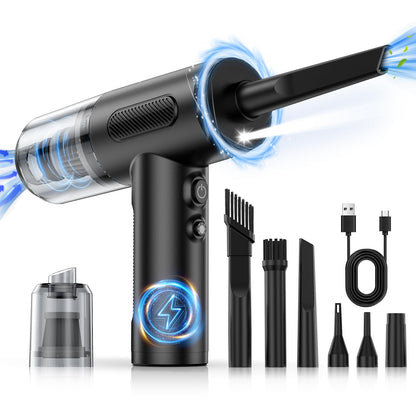 Compressed Air Duster, 100000RPM Handheld Car Vacuum/Air Blower& Pump, 3 Gear Adjustable Electric Air Duster/Car Vacuum Cleaner, Keyboard Duster with LED Light-10 Kits Air Blower for Computer(Black)