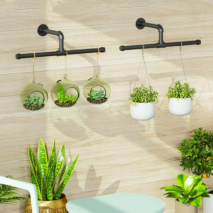 FANHAO Industrial Pipe Clothes Rail, Heavy Duty Rustic Detachable Wall Mounted Clothes Rack Black Iron Garment Bar, Multi-purpose Hanging Rod for Closet Storage, 2 Pack