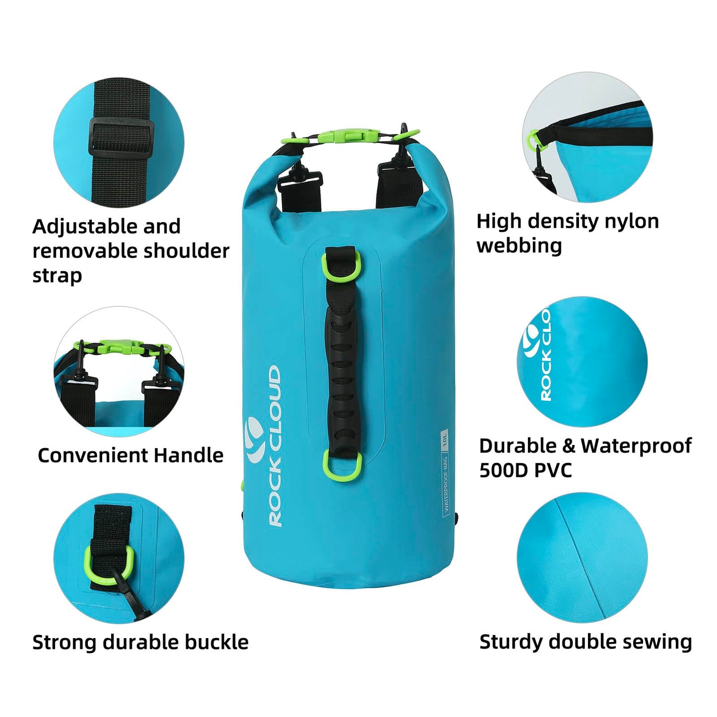 ROCK CLOUD Dry Bag Waterproof 10L Dry Sack for Kayaking Rafting Boating Beach Surfing Swimming Canoe Camping Hiking Fishing Ski