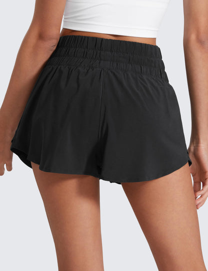 CRZ YOGA Athletic Shorts for Women High Waisted Flowy Ruffle Skirt Overlay for Workout Running Tennis with Zip Pocket Black Large
