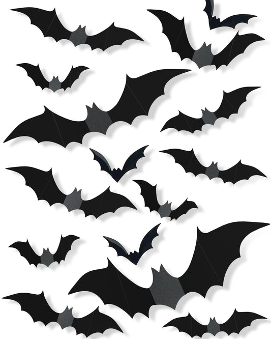 120 Pcs Halloween Decorations 3D Bats Decor, 4 Sizes Scary Halloween Decor Indoor Bat Stickers Decorations for Bedroom Bathroom Door Wall Party Decoration