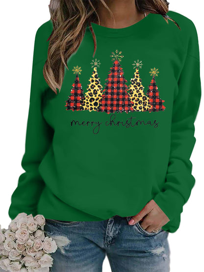 ASTANFY Merry Christmas Sweatshirt for Women Drop Shoulder Long Sleeve Christmas Tree Pullover Lightweight Shirt