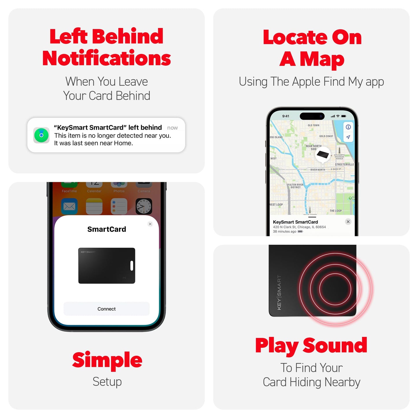 KeySmart MFI-Certified SmartCard Wallet Tracker Card, Compatible with Apple Find My App, Rechargeable Thin GPS Item Finder for Luggage Tag, Smart Bluetooth Tracking with Key Chain Hole Black, 1 Pack