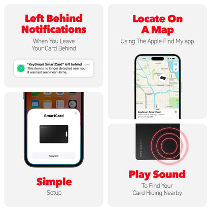 KeySmart MFI-Certified SmartCard Wallet Tracker Card, Compatible with Apple Find My App, Rechargeable Thin GPS Item Finder for Luggage Tag, Smart Bluetooth Tracking with Key Chain Hole Black, 1 Pack