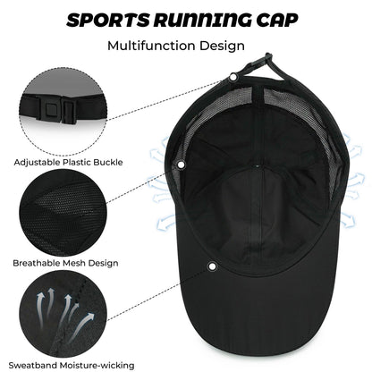 Croogo Quick Drying Sun Hat UPF 50+ Baseball Cap Summer UV Protection Outdoor Cap Men Women Sport Cap Hat, Black, 21.6-24.4 inch