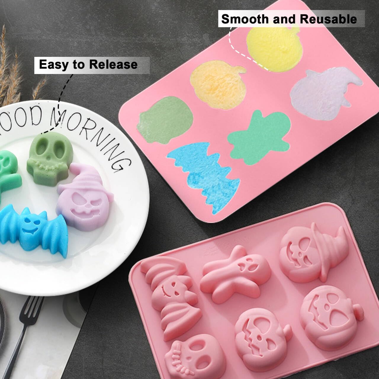 EDSRRDRUS Halloween Soap Making Kit for Adults - 2lbs Glycerin Melt & Pour Soap Base, Essential Oils, Dyes, Halloween Pumpkin Skull Bat Molds & Complete Soap Making Supplies