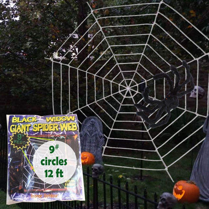ESSENSON Halloween Decorations - 12 FT Giant Round Spider Web and Fake Large Hairy Spider Props Scary Halloween Yard Door & Outdoor Decor with Super Stretch Cobweb Decorations Party Favors