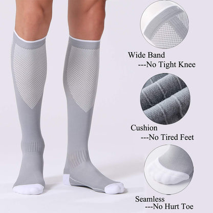 FITRELL 3 Pairs Compression Socks for Women and Men 20-30mmHg- Circulation and Muscle Support Socks for Travel, Running, Nurse, Knee High, Medical Black+White+Grey Small-Medium