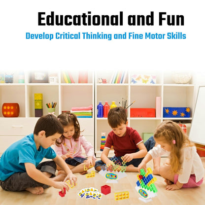 64 Pcs Tetra Tower Stack Game, Team Tower Tumble Giant Stacking Game, Balance Stacking Blocks Game for Kids Ages 6-12 & Adults, Family Party Board Games, Educational STEM Toys (2-4 Players)