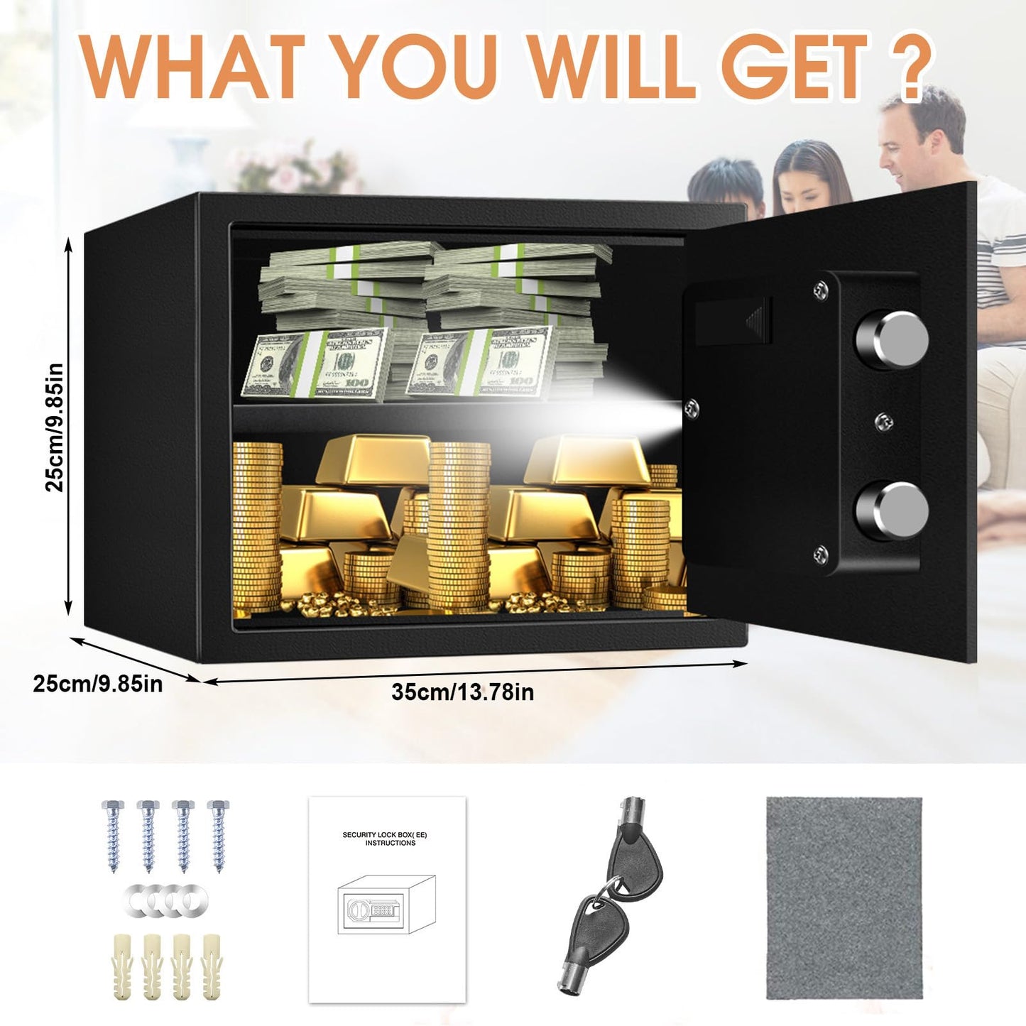 1.2 Cub Small Fireproof Safes for Home Use, Digital Home Safe Fireproof Waterproof with Programmable Keypad, Spare Keys and Removable Shelf, Fire Safe Box for Money Medicines Valuables