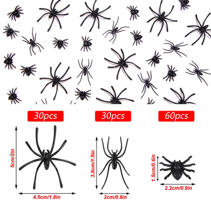 JIALWEN 120 Pieces Realistic Plastic Spiders 3 Sizes Small Spider Toys Black Fake Spiders Halloween Prank Props for Halloween Home Party Decorations