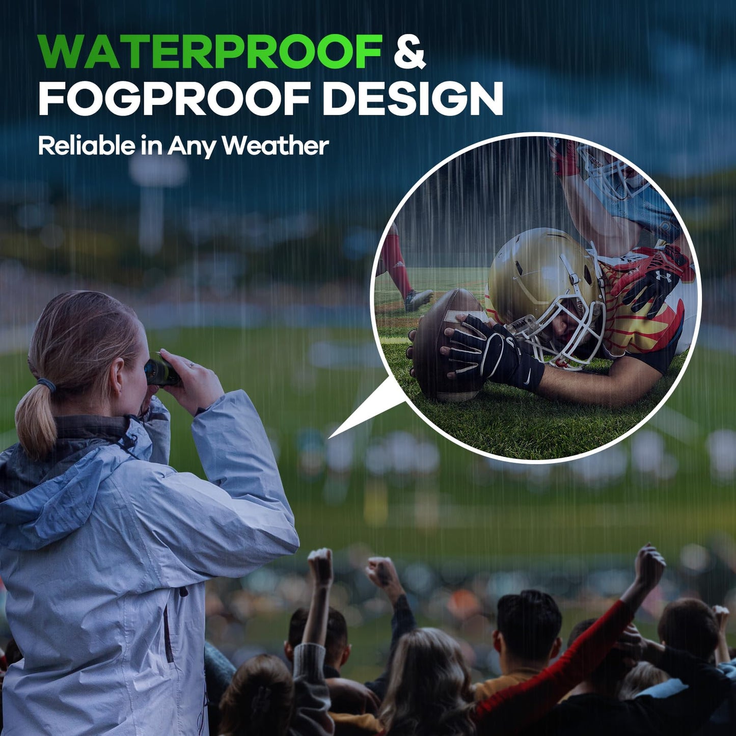 High Powered 15x25 Compact Binoculars for Adults&Kids with BAK4 Prism,FMC Lens,Waterproof Binocular with Low Light Vision,Small Binoculars for Cruise Ship/Theater/Travel/Sightseeing (Green)