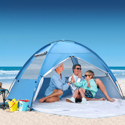 COVACURE Beach Tent Sun Shelter for 3-4 Person - UPF 50+ UV Protection Beach Shade, Waterproof & Lightweight, Easy Setup Portable Sun Canopy for Camping, Fishing, Beach