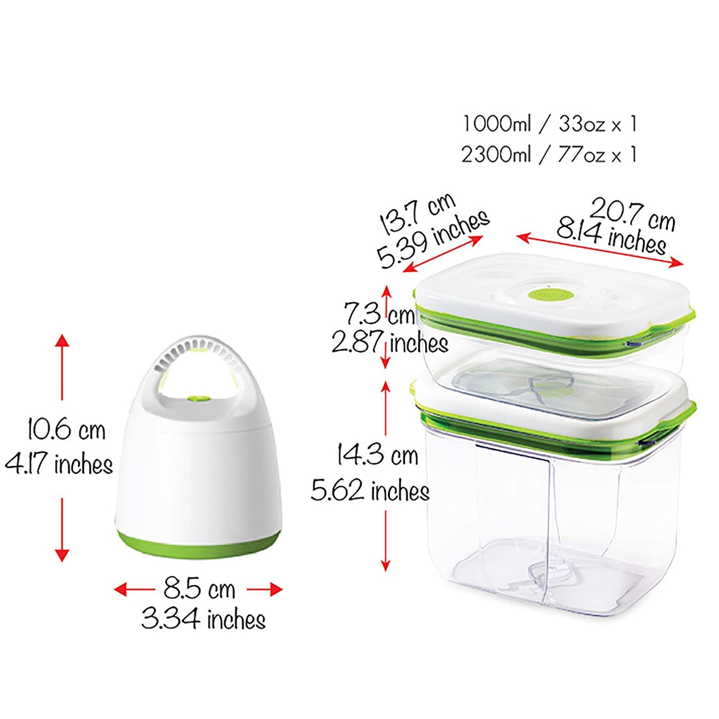 FOSA Vacuum Seal Food Storage System - Reusable Containers Starter Set with Vacuum Pump & 2 Large Stackable Containers for Freshness