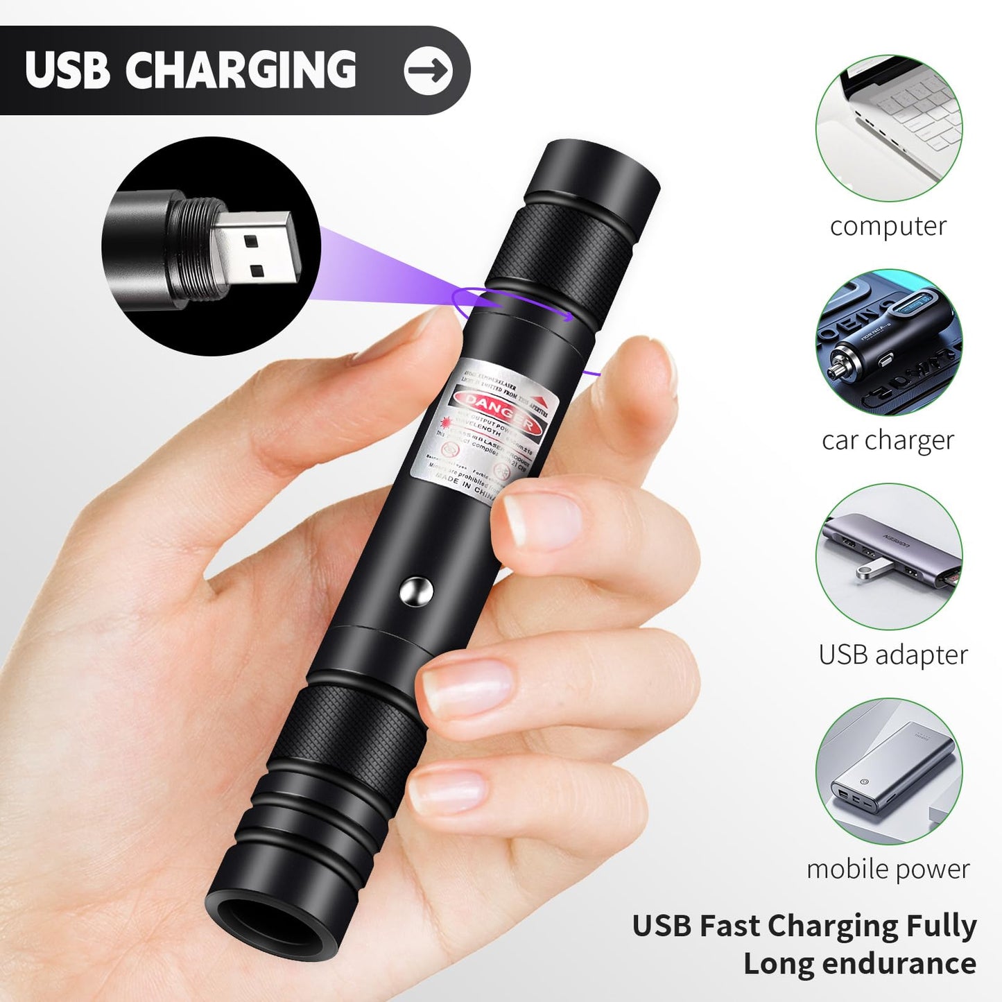 Laser Pointer High Power, Purple Laser Pointer Indicator Light, Long Range Lazer Pointer for Hiking, USB Charge-Purple