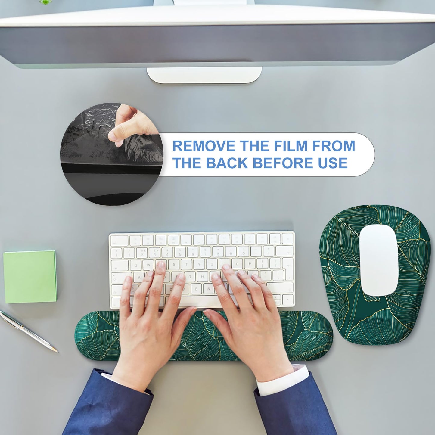 Laokiiy Mouse Pad with Wrist Rest, Comfortable Memory Foam Wrist Rest for Computer Keyboard, Ergonomic Mouse Pad Set for Easy Typing & Pain Relief for Office & Home, Green