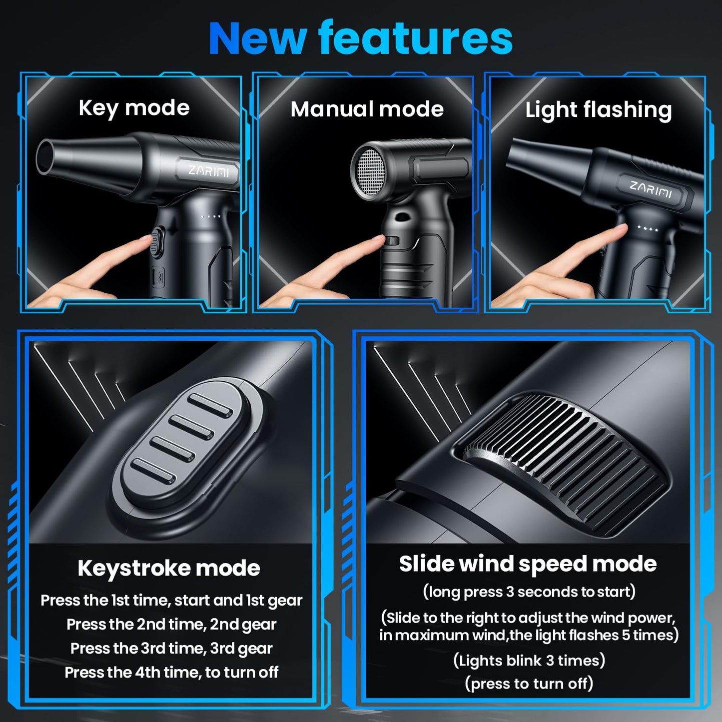 Electric Air Duster - 33,0000 RPM Cordless Keyboard Cleaner, Rechargeable Compressed Air Blower for PC/Computer Cleaning, Car & Home Dusting, Replaces Air Cans (Battery Powered Turbo Fan)