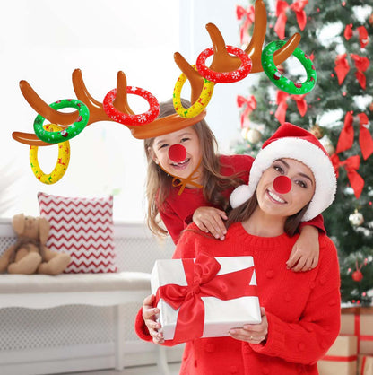 2 Pack Christmas Inflatable Reindeer Antler Ring Toss Games(2 Antlers 12 Rings) for Xmas Party Christmas Games Gifts Reindeer Ring Toss