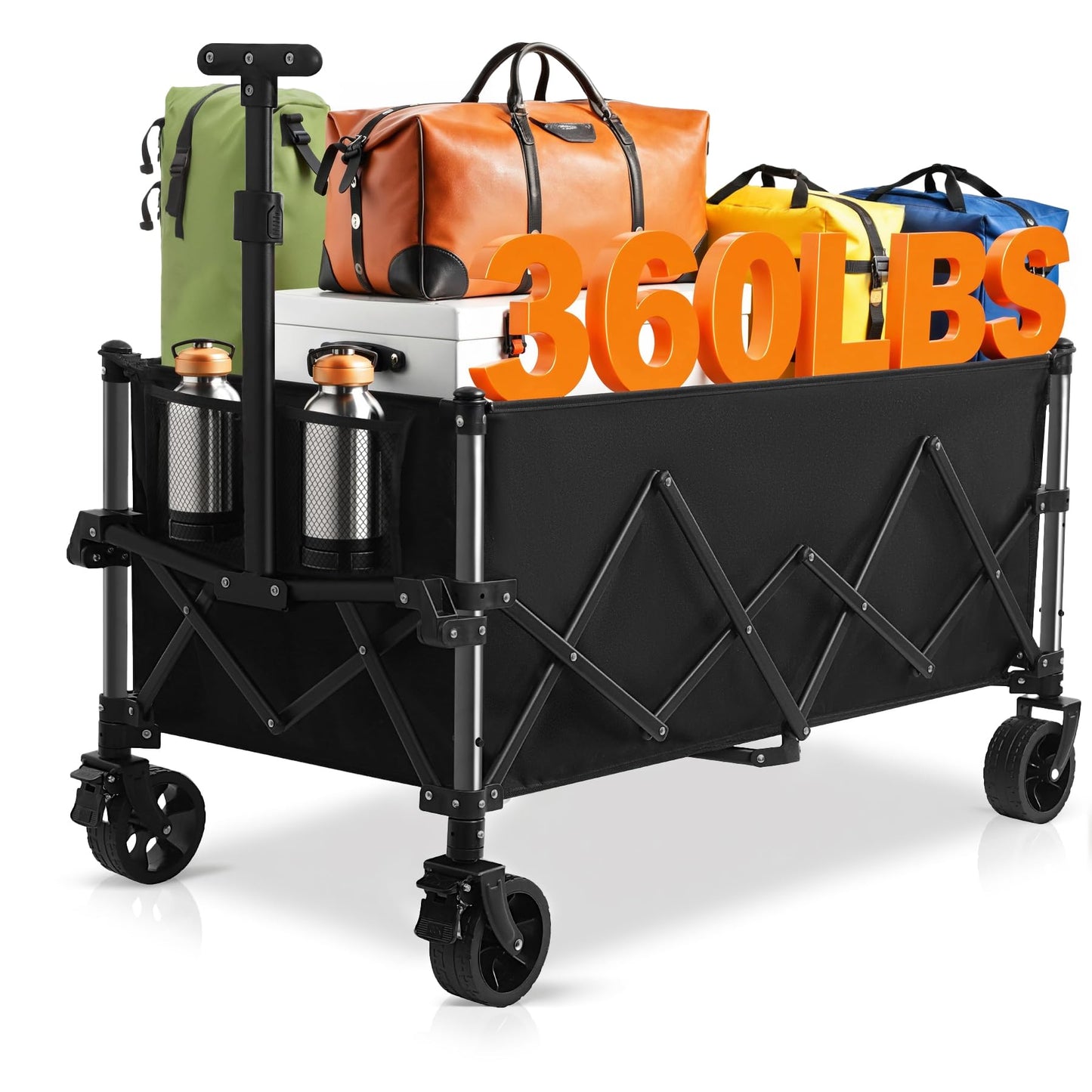 Favoyard Extra Large Collapsible Wagon Carts Foldable 220L & 360LBS Portable Folding Wagons with All-Terrain Wheels & Brakes Heavy Duty Outdoor Utility Carts for Grocery Camping Shopping Sports Garden