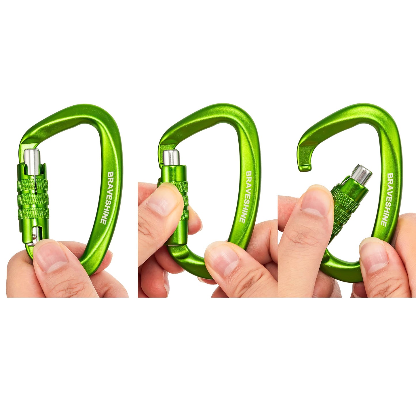 Heavy-Weight Carabiner Clips 12KN Aluminum D Ring Double Locking Caribeaner Hooks - Green