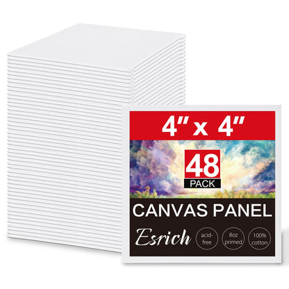 ESRICH Canvas Boards for Painting, 48 Pack Canvases for Painting 4x4 100% Cotton Small Paint Canvas Primed Acid Free Mini Blank Canvas Panels for Oil Paint,Watercolor,Acrylic Paint,Gouache&Tempera.
