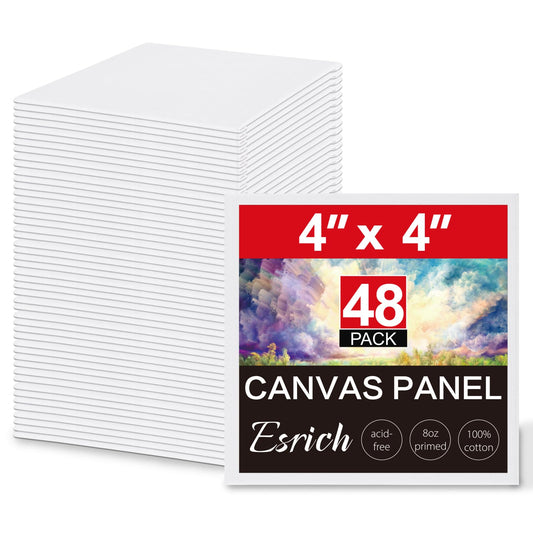 ESRICH Canvas Boards for Painting, 48 Pack Canvases for Painting 4x4 100% Cotton Small Paint Canvas Primed Acid Free Mini Blank Canvas Panels for Oil Paint,Watercolor,Acrylic Paint,Gouache&Tempera.