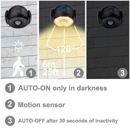 HONWELL Motion Sensor Light Indoor Outdoor, Wireless Waterproof LED Spotlight for Garden, Security With Battery Powered Porch Light for Stair Garage Entrance (1Pack) Black