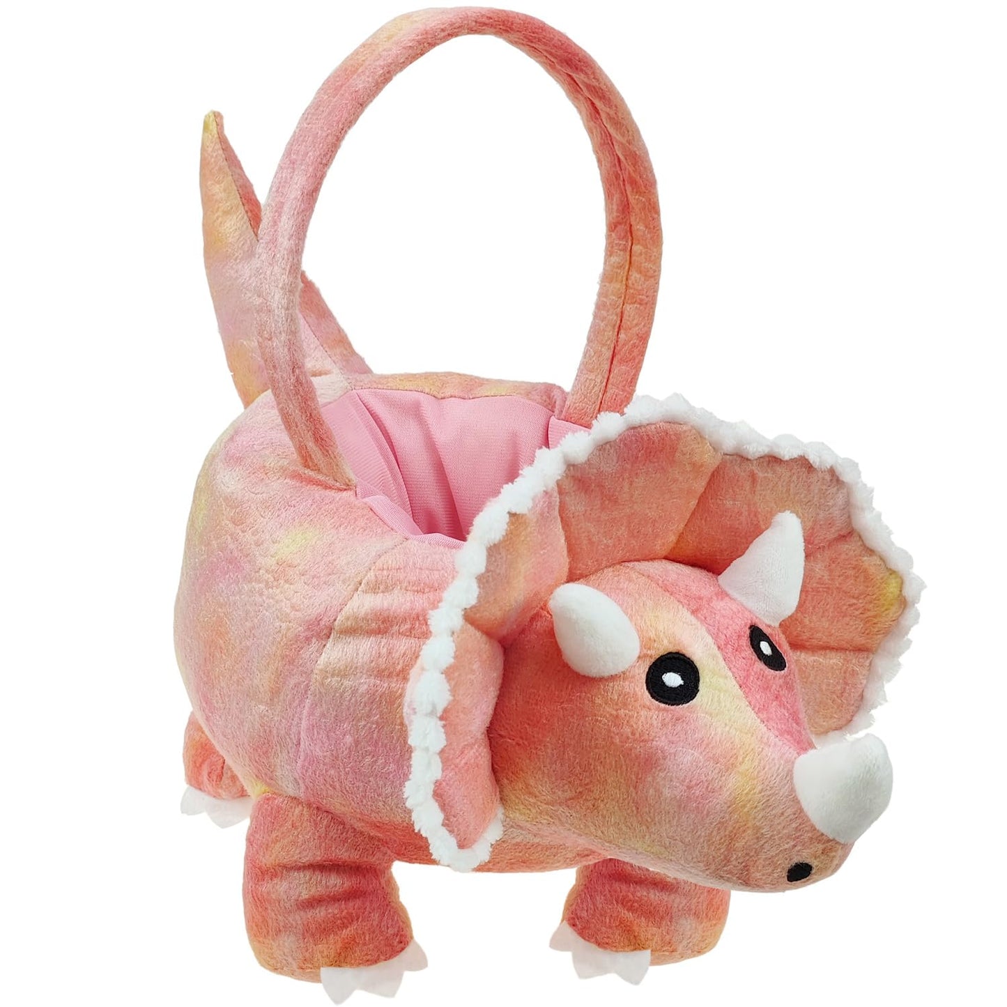 DearSun 3D Triceratops Plush Basket Halloween Trick or Treat Baskets, Cute Candy Bucket for Kids Gift Party Decoration, Pink