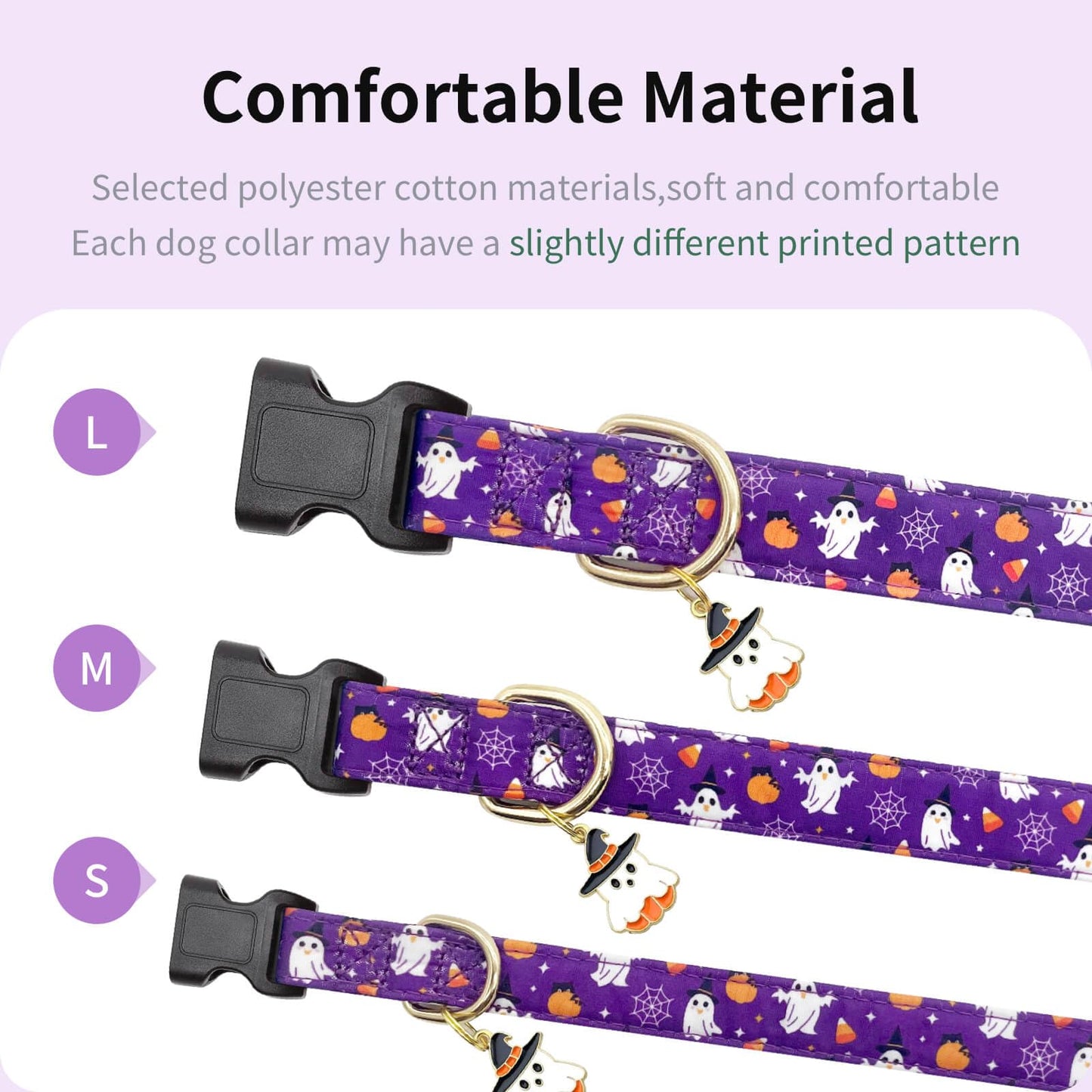 Gelwoo Fall Dog Collar,Soft and Cute Halloween Collars with Ghost Patterned Design for Girl Female Boy Dogs,Adjustable Buckle Pet Collar for Small Medium Large Dogs (Purple Ghost, S)