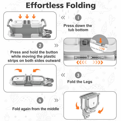 Collapsible Baby Bathtub for Newborn, Foldable Baby Bath Tub with Thermometer & Soft Floating Cushion & Drain Hole, Portable Travel Infant Bath Tubs for Newborns to Toddlers 0-36 Months Boys, Grey