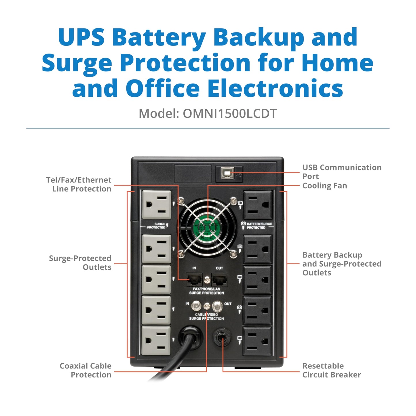 Eaton Tripp Lite series OMNI1500LCDT 1500VA UPS Battery Backup Computer Uninterruptible Power Supply Units & Surge Protector, 810W, 10 Outlets, AVR, LCD Screen, 3 Year Warranty & $250,000 Insurance