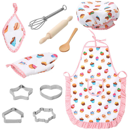 3 Otters Kids Chef Hat and Apron, 11 PCS Chef Costume Sets Pretend Play Kitchen Toys Baking Tools for Toddler