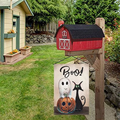 Hogardeck Halloween Garden Flag, Boo Garden Decorations Outdoor, Burlap Double Sided Vertical Halloween Porch Decor, Yard Flag Signs 12.5 x 18 Inches