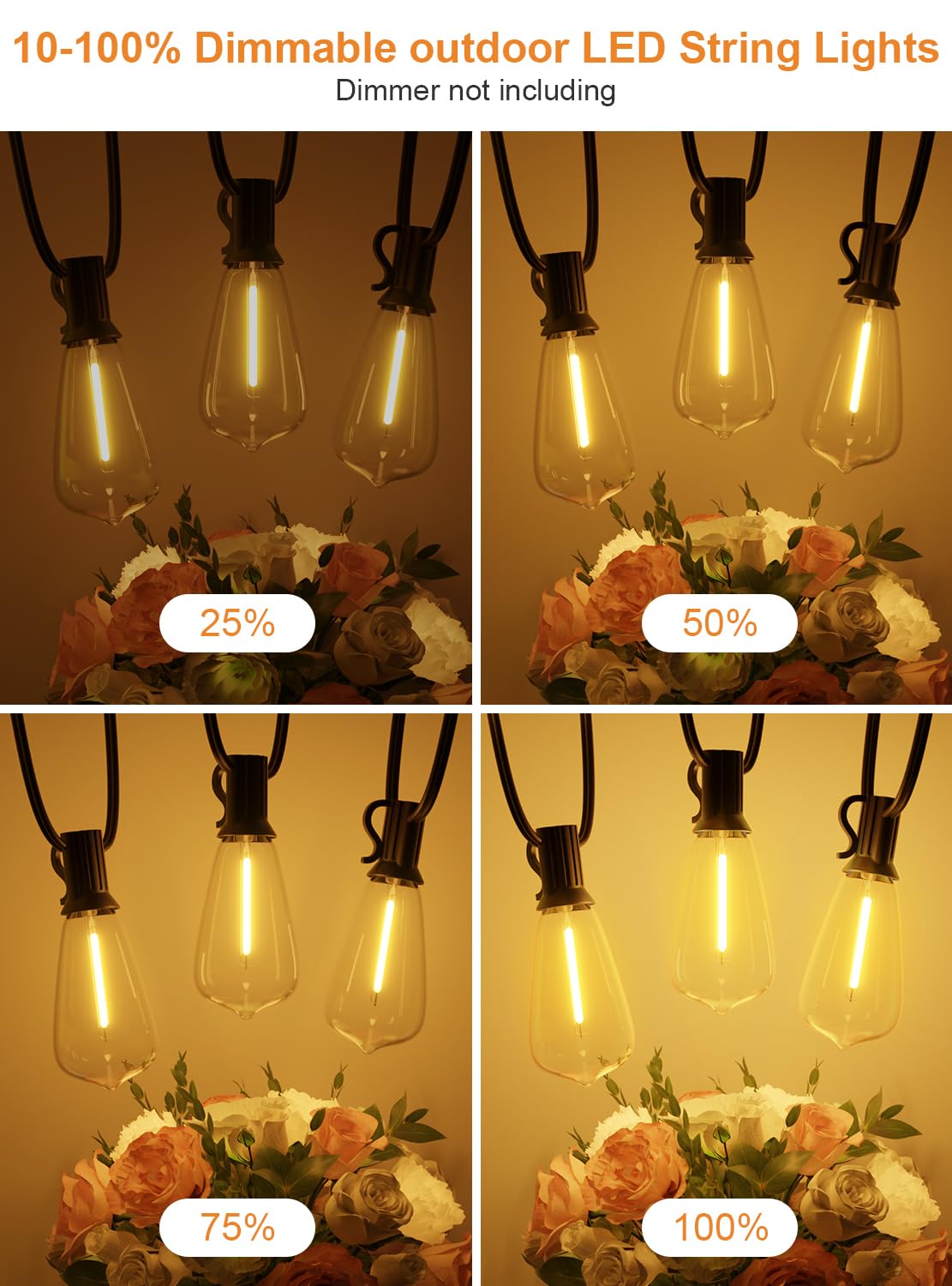 GPATIO Outdoor String Lights, 60FT Waterproof Patio Lights with 32 Hanging Globe ST38 Bulbs, 2700k Shatterproof for Backyard Gazebo Porch Garden Commerical Outside Decor