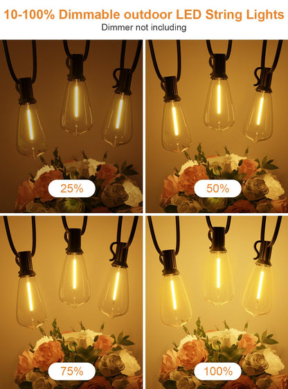 GPATIO Outdoor String Lights, 60FT Waterproof Patio Lights with 32 Hanging Globe ST38 Bulbs, 2700k Shatterproof for Backyard Gazebo Porch Garden Commerical Outside Decor