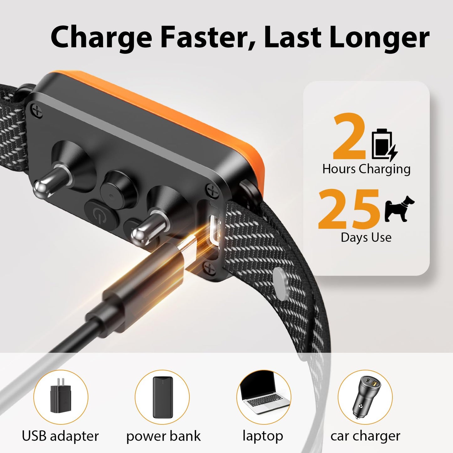 KJKZO Dog Bark Collar for Large Medium Small Dogs, Rechargeable No-Bark Collar, Smart Barking Collar, Effective Bark Collar with 7-Level Sensitivity, 3 Beep & Vibration Modes, Waterproof, Orange