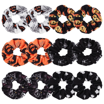 12PCS Halloween Hair Scrunchies Soft Fall Pumpkin Skull Ghosts Bat Spider Web Hair Ties Scrunchy Elastics Hair Bands Gifts Ponytail Holder Accessories for Women Girls (12PCS-Halloween)