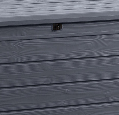 Keter Brightwood 120 Gallon Resin Large Deck Box for Patio Garden, Outdoor Cushion Storage, Pool Accessories, Tools, Grey