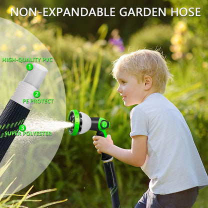 Junredy Garden Hose 25 FT, NON-EXPANDABLE Heavy-Duty Flexible & Lightweight Water Hose with 10-Function Nozzle, No-Kink Design, Leak-Proof Super Fabric, Solid Fittings for Lawn, Car, RV, Outdoor